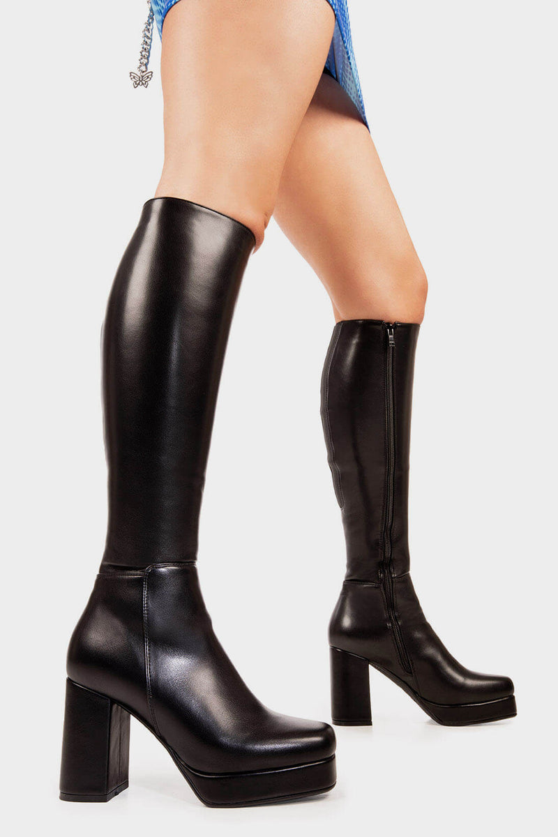 Bottes Montantes Plateforme Chunky Vegan Femme - LAMODA Knee High Avec Chaîne & Crâne Métal