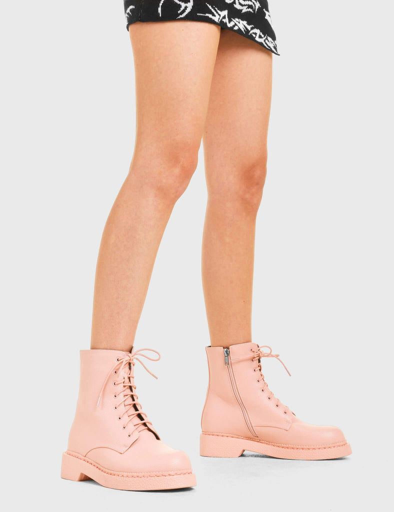 In a While Ankle Boots in Pink. Features include Pink Laces.