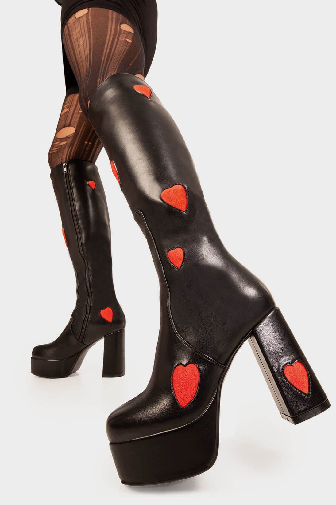 Lamoda Knee High Heart Boots Jam Tarts Wide Calf Platform Knee
