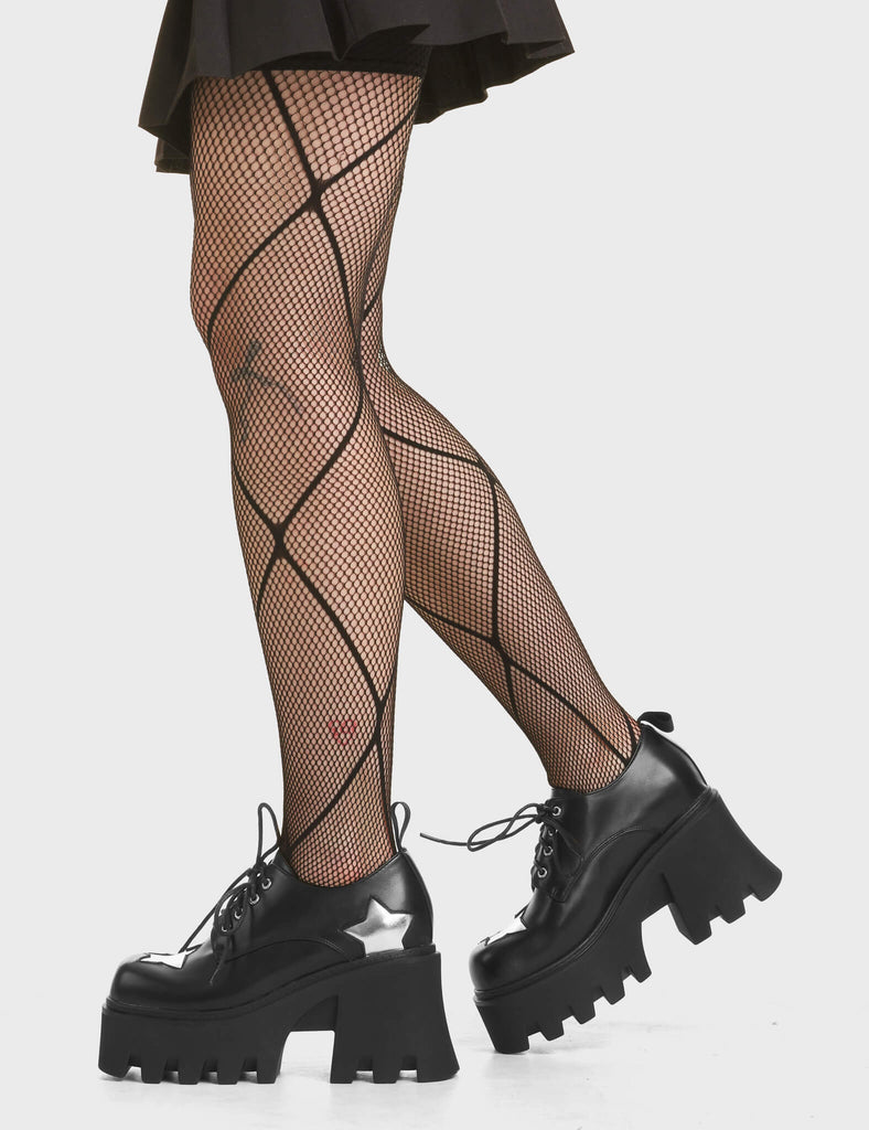 Swear Jar Chunky Shoes in Black. Feature lace up detail and silver stars on a chunky and comfortable platform sole.
